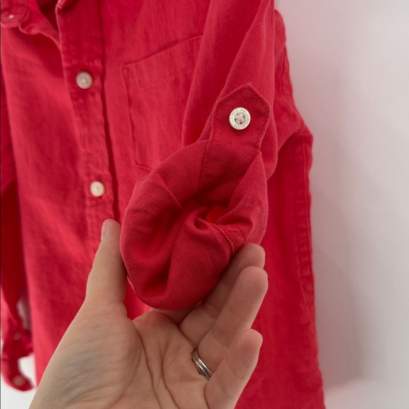 Janie and Jack Red Kids Linen Button/Tab Button Shirt - 3 - Picture 5 of 6